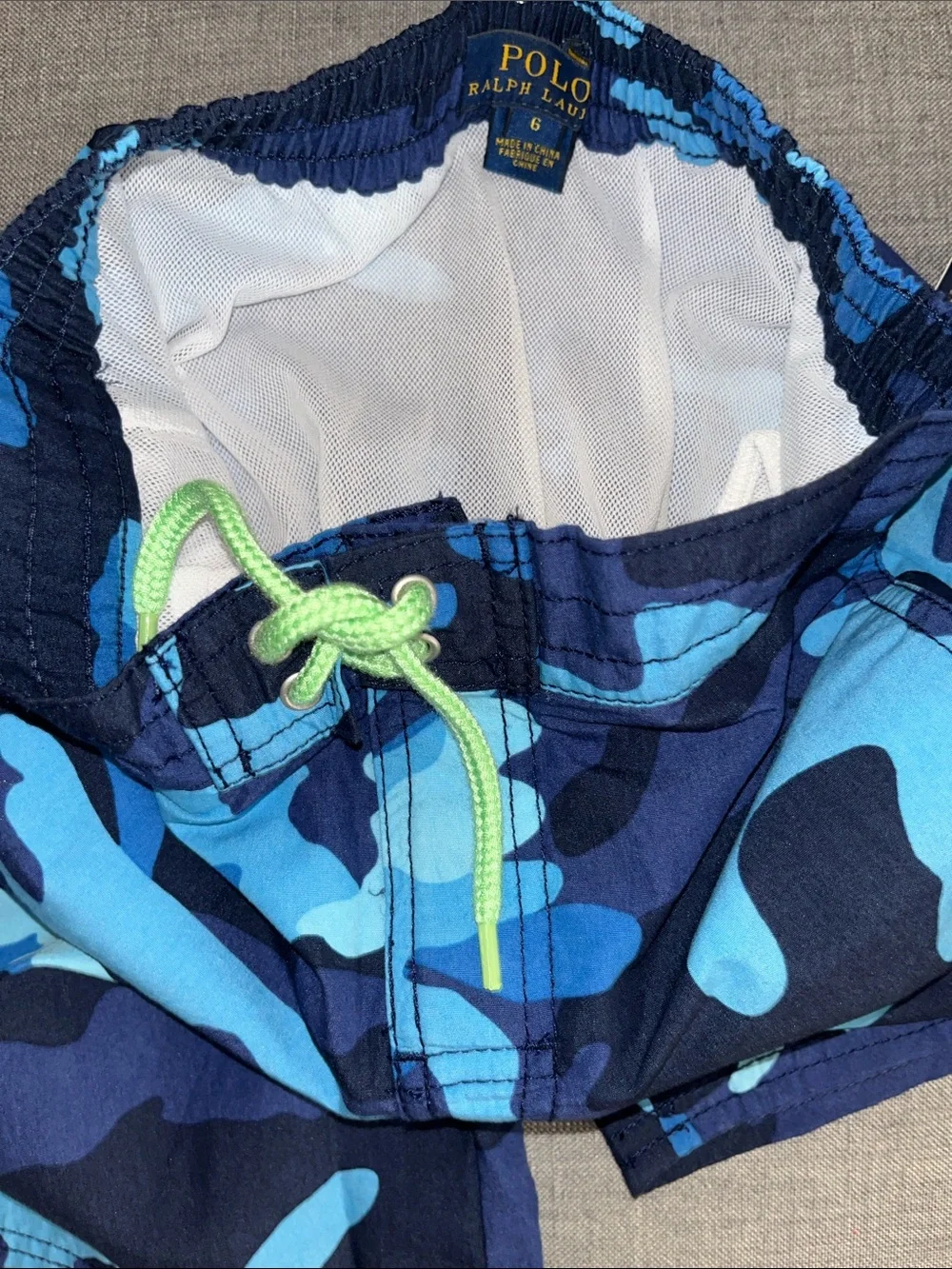 NWT Boys Polo Ralph Lauren Blue Camo Swimsuit with pockets size 6